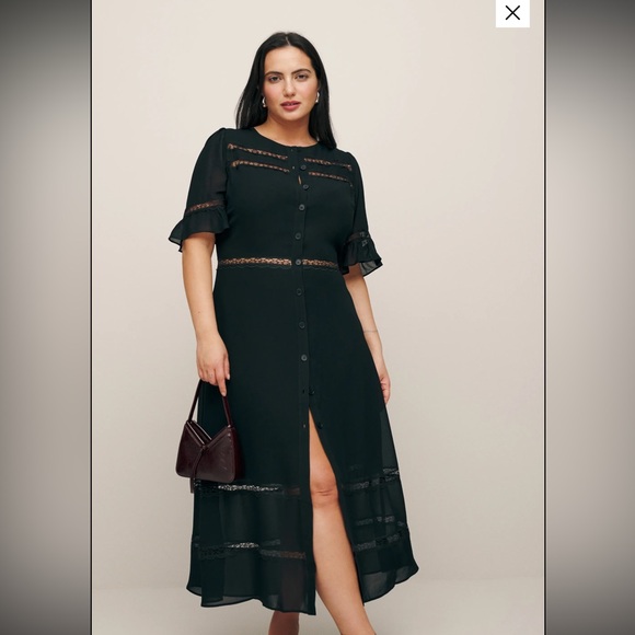 Reformation Cream Midi Dress with Lace Accents